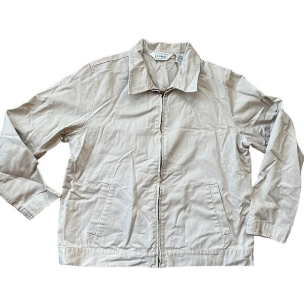 Vintage LL Bean Jacket Classic Cream Pockets Collared Zip Up Womens Size 16